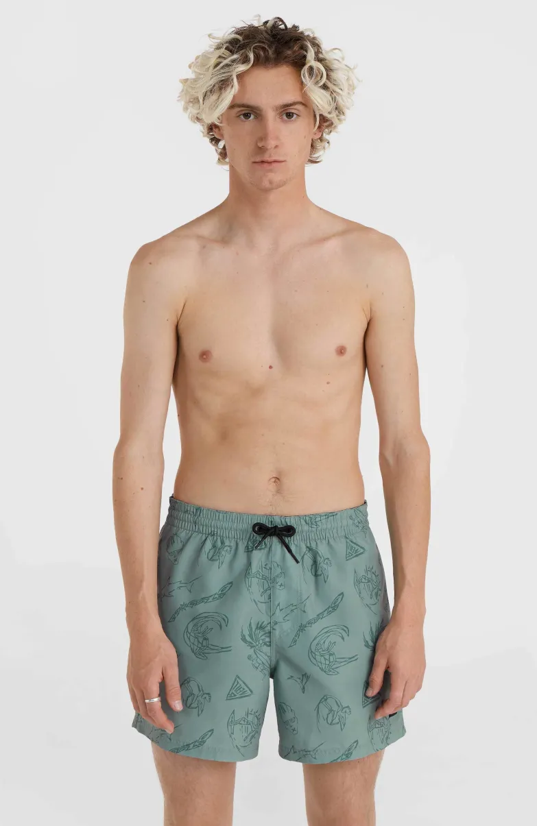 Mix And Match Cali Print 15'' Zwembroek | Green Vintage Surfer