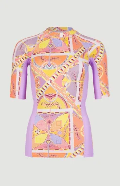 Shirt Anglet Met Korte Mouwen En Beschermingsfactor UPF 50+ | Yellow Scarf Print