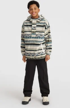 Superfleece Hoodie Met Halve Rits | Grey Ikat Stripe