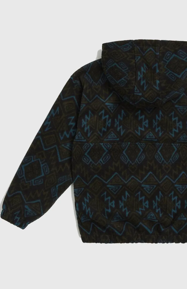 Superfleece Hoodie Met Halve Rits | Black Retro Ikat